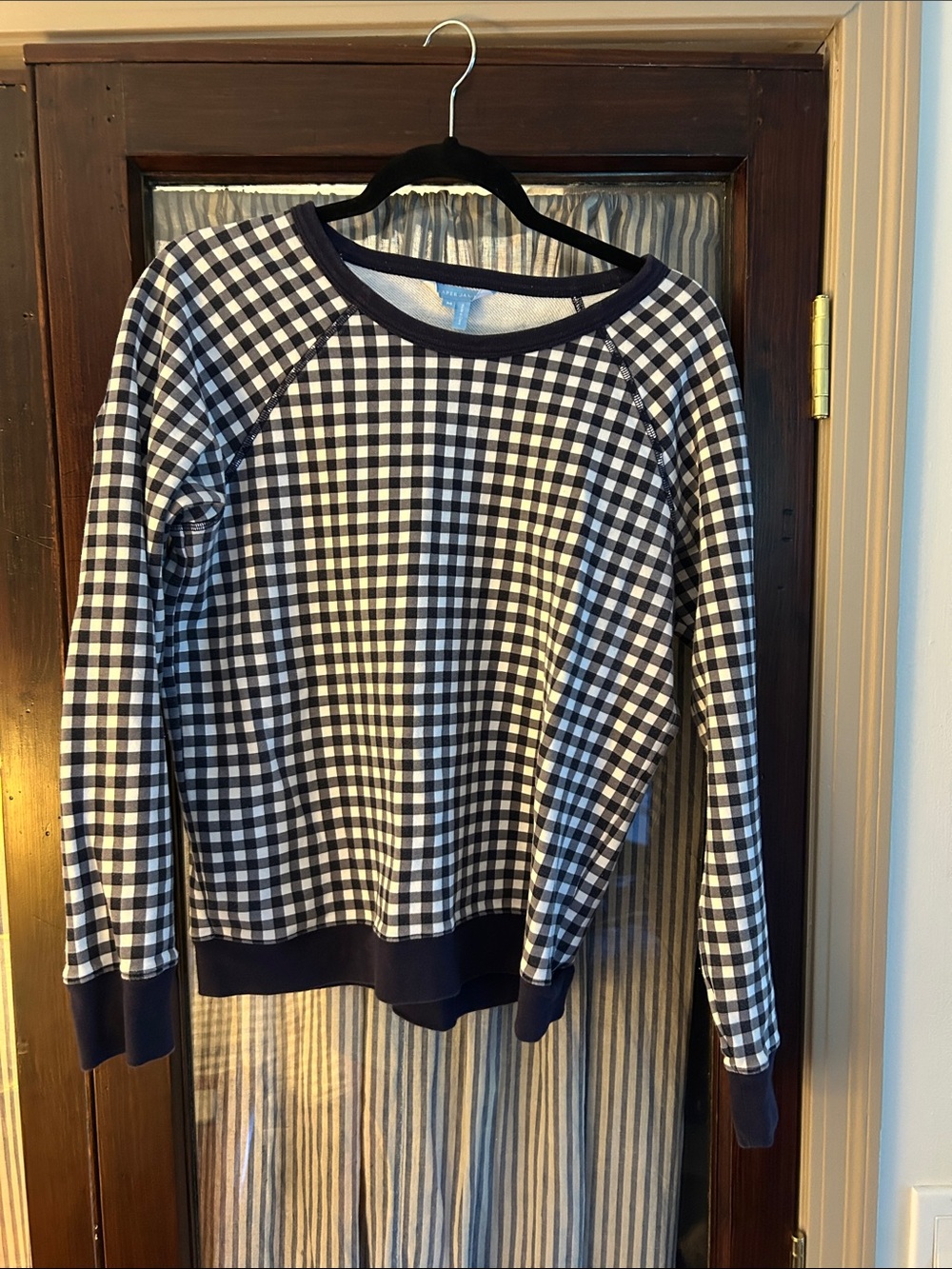 Draper James Navy and White Gingham Crewneck Sweater